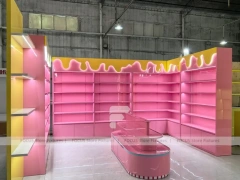 Cherry Pop Candy Wall and Island Module with Pastel Store Prototype Layout