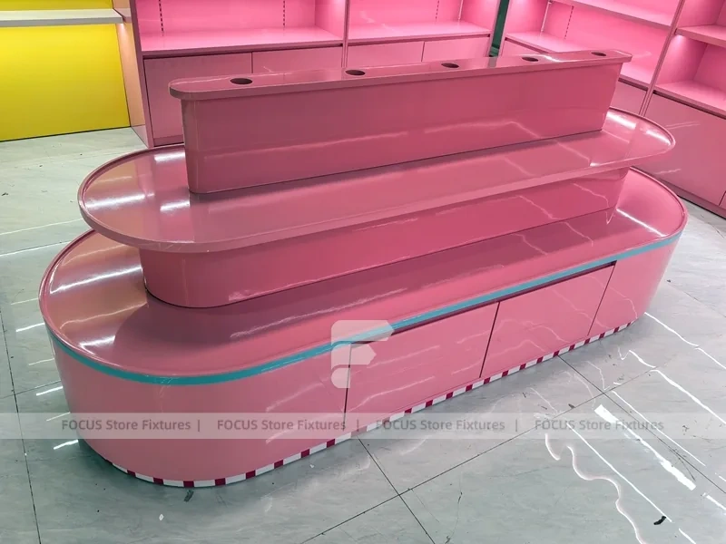 Cherry Pop Candy Wall and Island Module with Pastel Store Prototype Layout