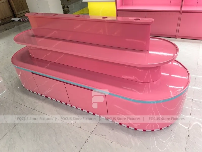 Cherry Pop Candy Wall and Island Module with Pastel Store Prototype Layout