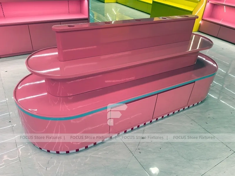 Cherry Pop Candy Wall and Island Module with Pastel Store Prototype Layout