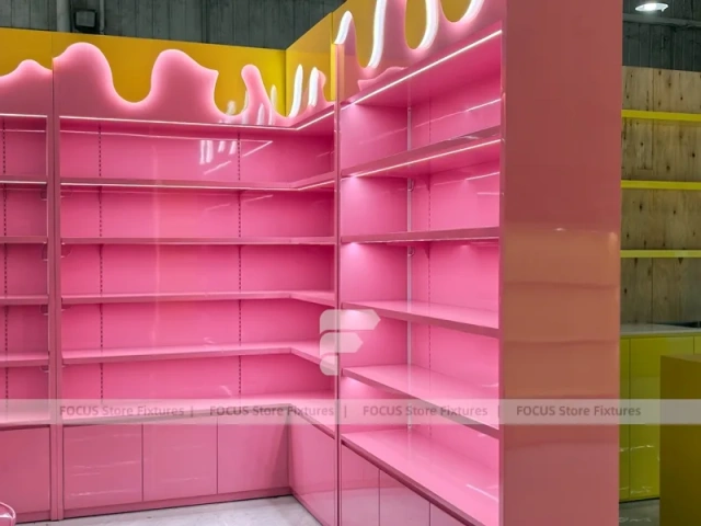 Cherry Pop Candy Wall and Island Module with Pastel Store Prototype Layout