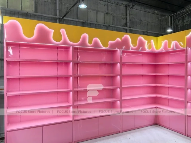 Cherry Pop Candy Wall and Island Module with Pastel Store Prototype Layout
