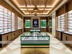 Classic Oak Eyewear Showcase Room with Square Glass Counter