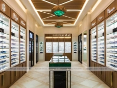 Classic Oak Eyewear Showcase Room with Square Glass Counter