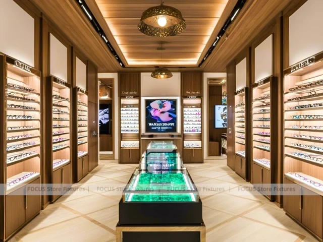 Classic Oak Vision Boutique Corridor with Square Glass Counter