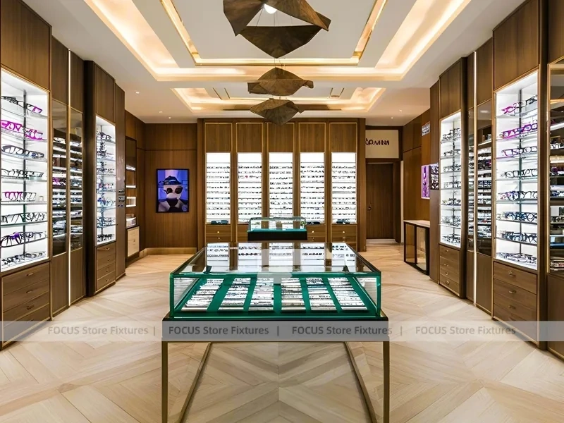 Classic Oak Vision Boutique Corridor with Square Glass Counter