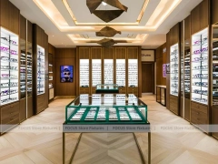 Classic Oak Vision Boutique Corridor with Square Glass Counter