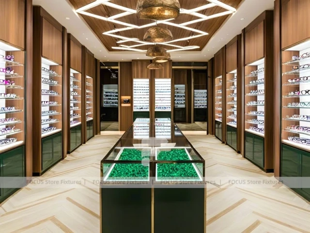 Classic Oak Vision Boutique Corridor with Square Glass Counter