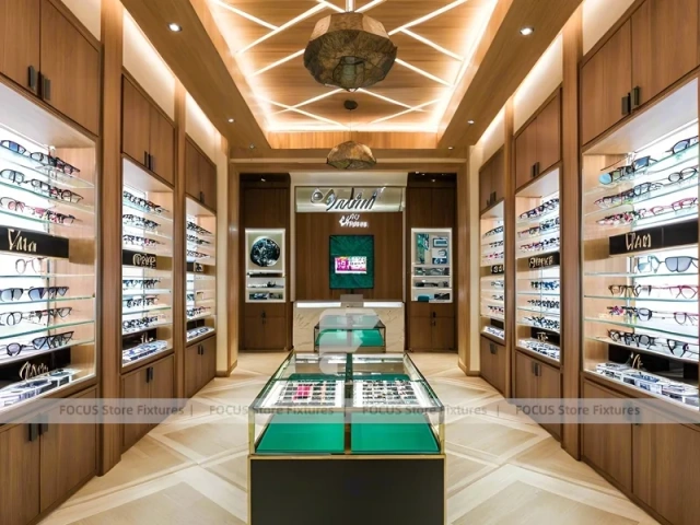 Classic Oak Vision Boutique Corridor with Square Glass Counter