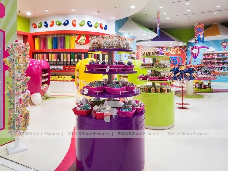 Color Burst Confectionery Boutique Layout with Rainbow Aisle Shelving