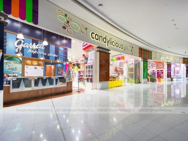 Color Burst Confectionery Boutique Layout with Rainbow Aisle Shelving