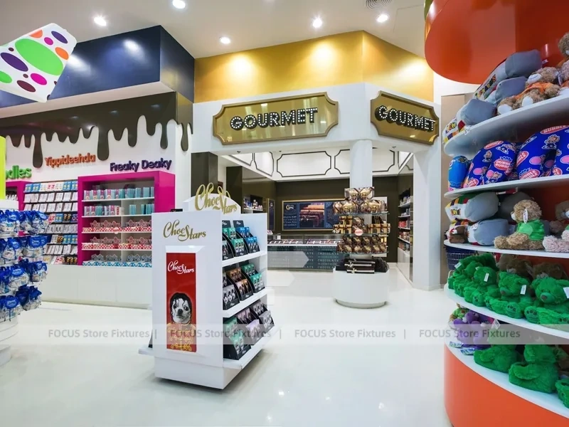 Color Burst Confectionery Boutique Layout with Rainbow Aisle Shelving