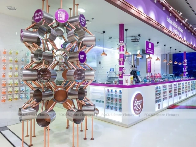 Color Burst Confectionery Boutique Layout with Rainbow Aisle Shelving