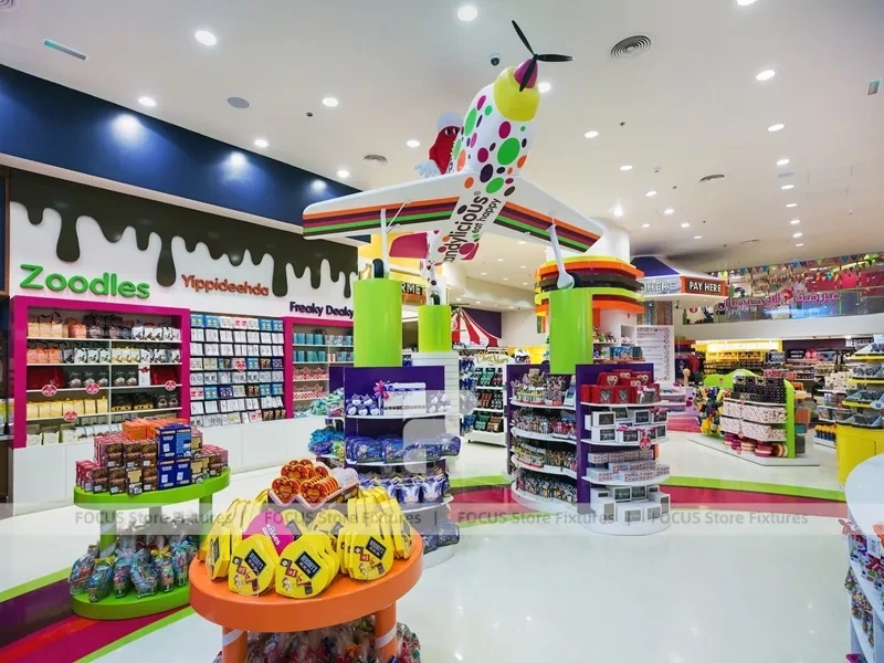 Color Burst Confectionery Boutique Layout with Rainbow Aisle Shelving