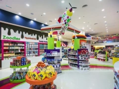 Color Burst Confectionery Boutique Layout with Rainbow Aisle Shelving