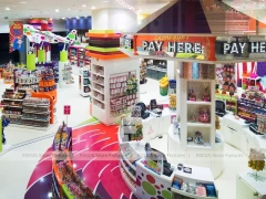 Color Burst Confectionery Boutique Layout with Rainbow Aisle Shelving