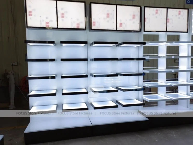 Cool White Perfume Retail Layout With Glowing Tester Islands