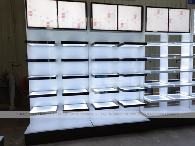 Cool White Perfume Retail Layout With Glowing Tester Islands