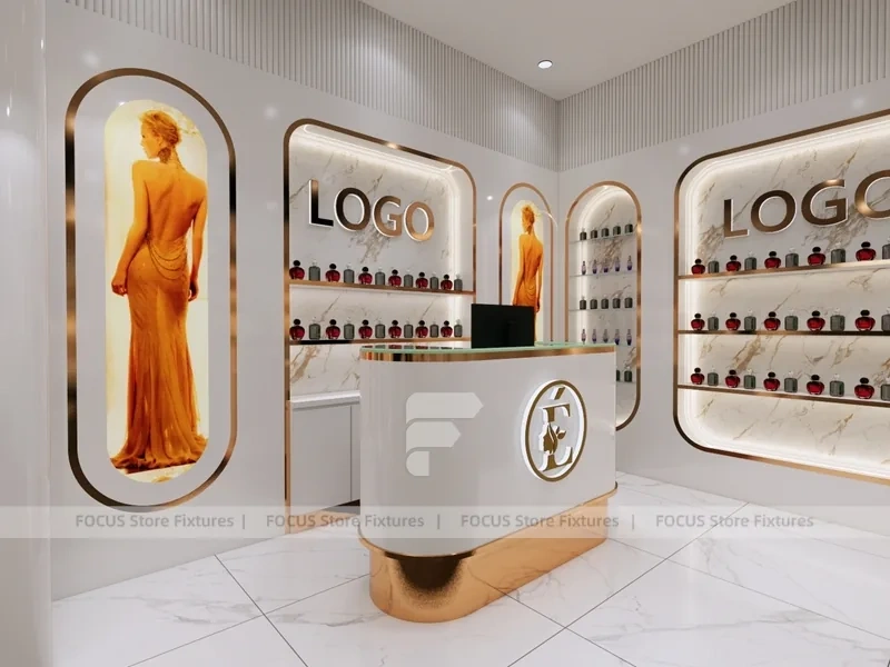 Cream Gold Perfume Boutique With Rounded Niches