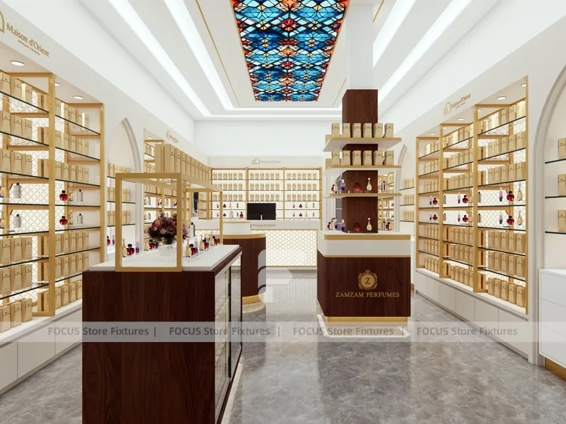 Cream Perfume Boutique With Center Pedestal Tower