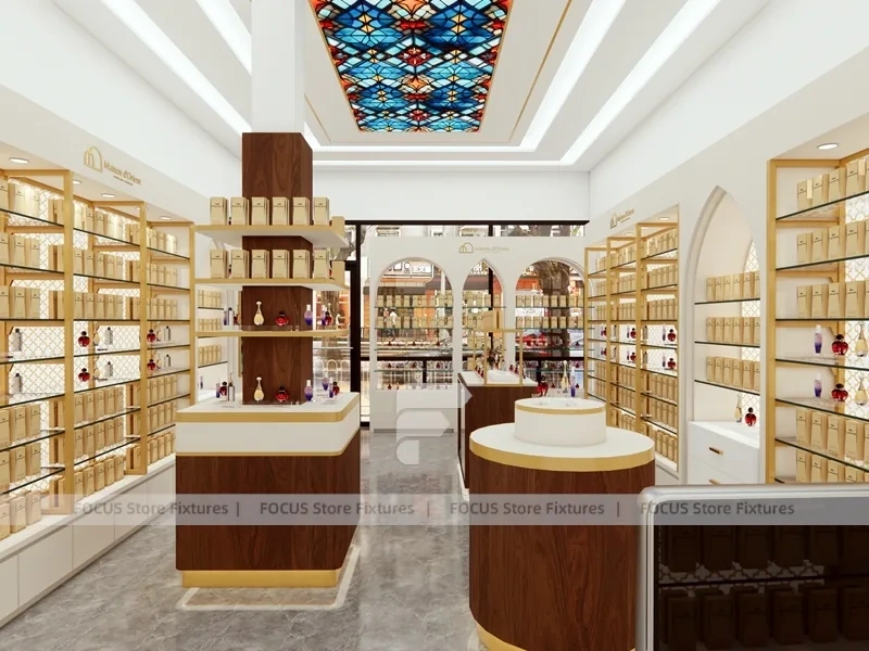 Cream Perfume Boutique With Center Pedestal Tower