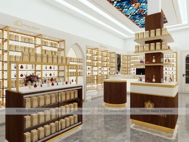 Cream Perfume Boutique With Center Pedestal Tower