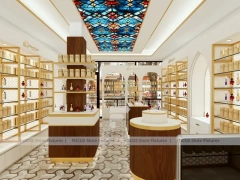 Cream Perfume Corner Boutique With Center Display Pedestal