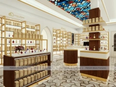 Cream Perfume Corner Boutique With Center Display Pedestal