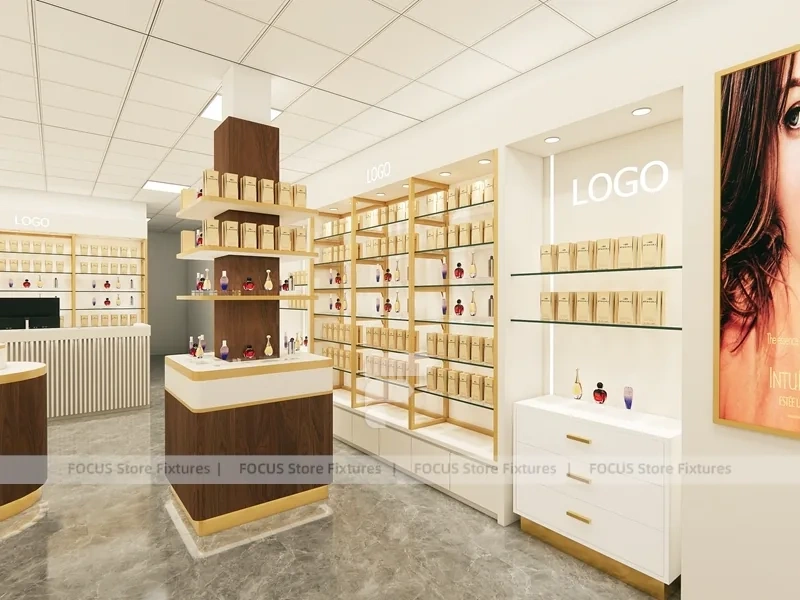 Cream Perfume Display Wall With Poster Niche