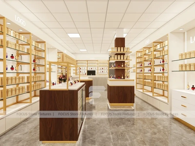 Cream Perfume Display Wall With Poster Niche