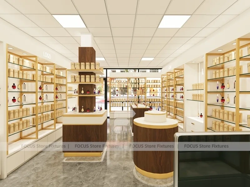 Cream Perfume Display Wall With Poster Niche