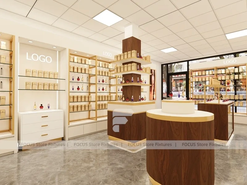 Cream Perfume Display Wall With Poster Niche