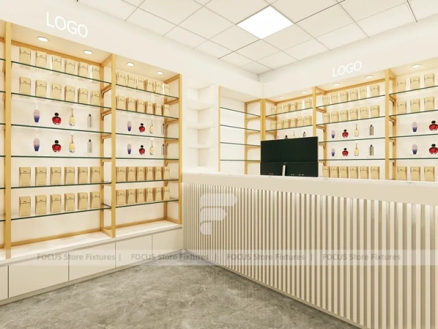 Cream Perfume Display Wall With Poster Niche