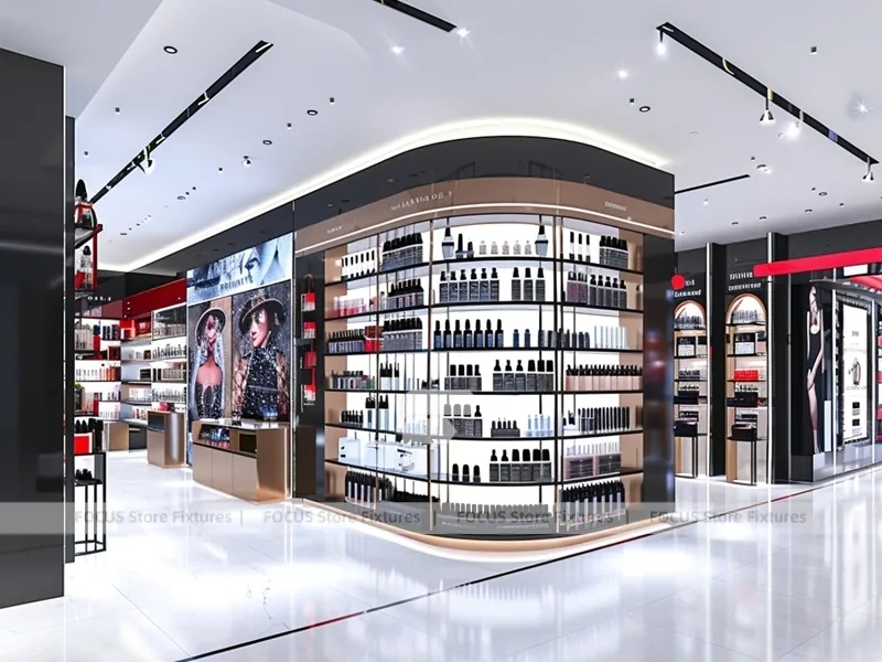 Curved Black Perfume Boutique With Portrait Lightbox