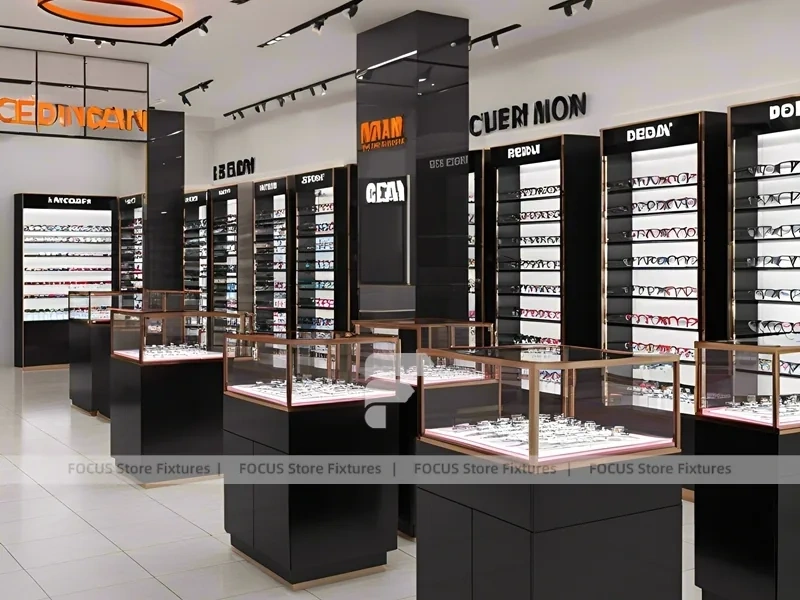 Dark Copper Vision Store Display with Branded Wall Towers