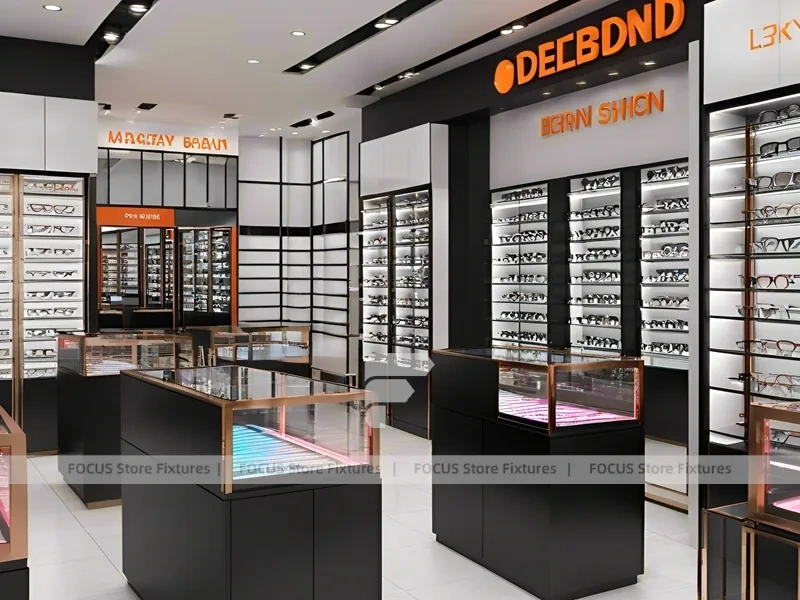 Dark Copper Vision Store Display with Branded Wall Towers