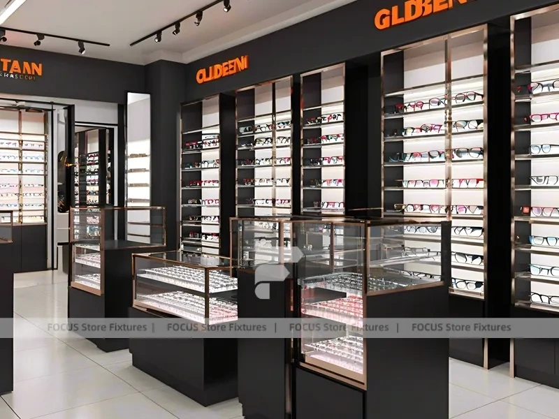 Dark Copper Vision Store Display with Branded Wall Towers