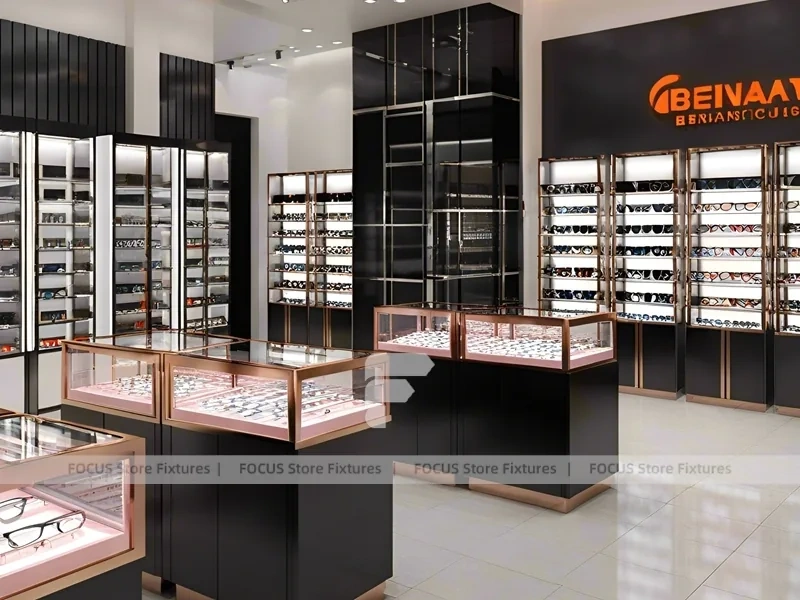 Dark Copper Vision Store Display with Branded Wall Towers