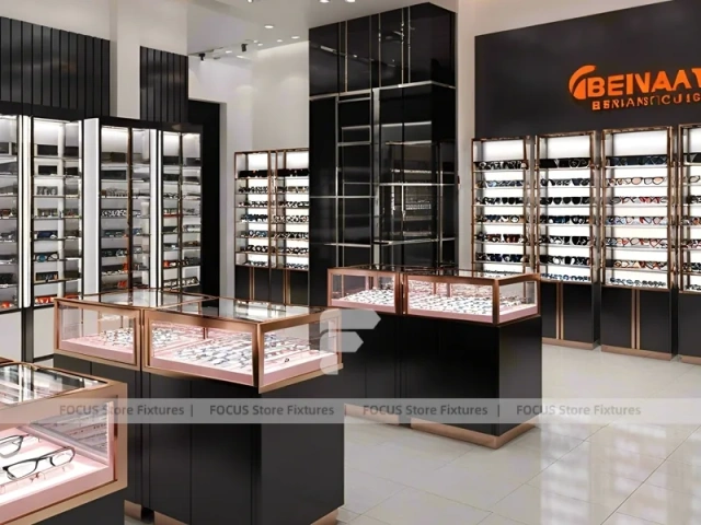 Dark Copper Vision Store Display with Branded Wall Towers