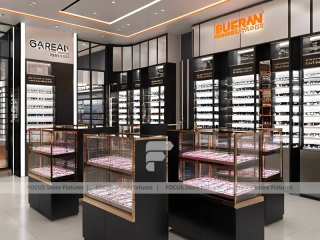 Dark Copper Vision Store Display with Branded Wall Towers