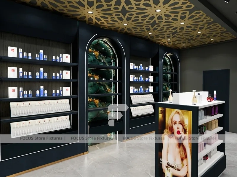 Dark Green Arched Perfume Wall Shelving