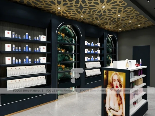 Dark Green Arched Perfume Wall Shelving