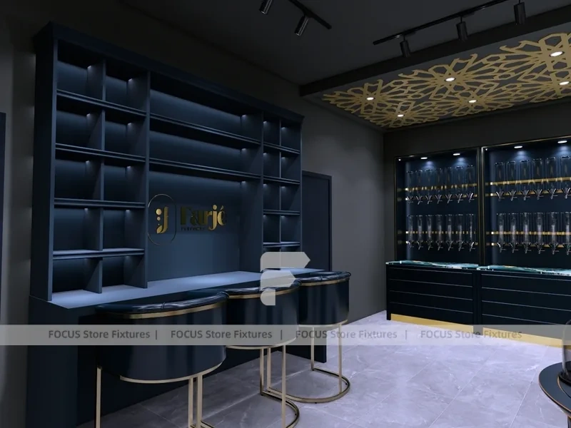 Dark Green Arched Perfume Wall Shelving