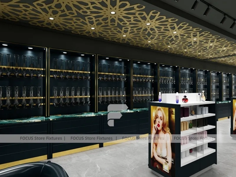 Dark Green Arched Perfume Wall Shelving