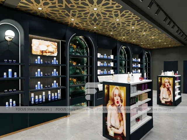 Dark Green Arched Perfume Wall Shelving