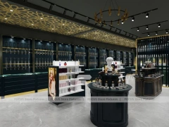 Dark Luxury Perfume Boutique With Round Tester Gondolas