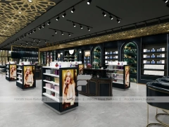 Dark Luxury Perfume Boutique With Round Tester Gondolas