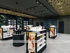 Dark Luxury Perfume Boutique With Round Tester Gondolas