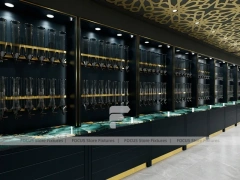 Dark Luxury Perfume Boutique With Round Tester Gondolas