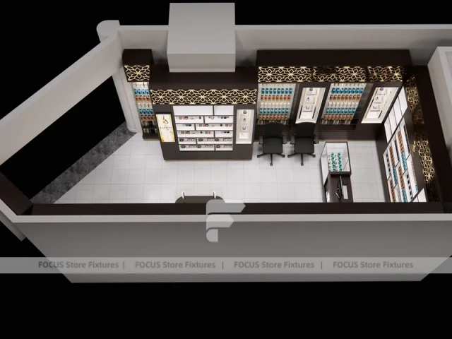 Dark Perfume Boutique With Pendant Lighting And Gold Lattice